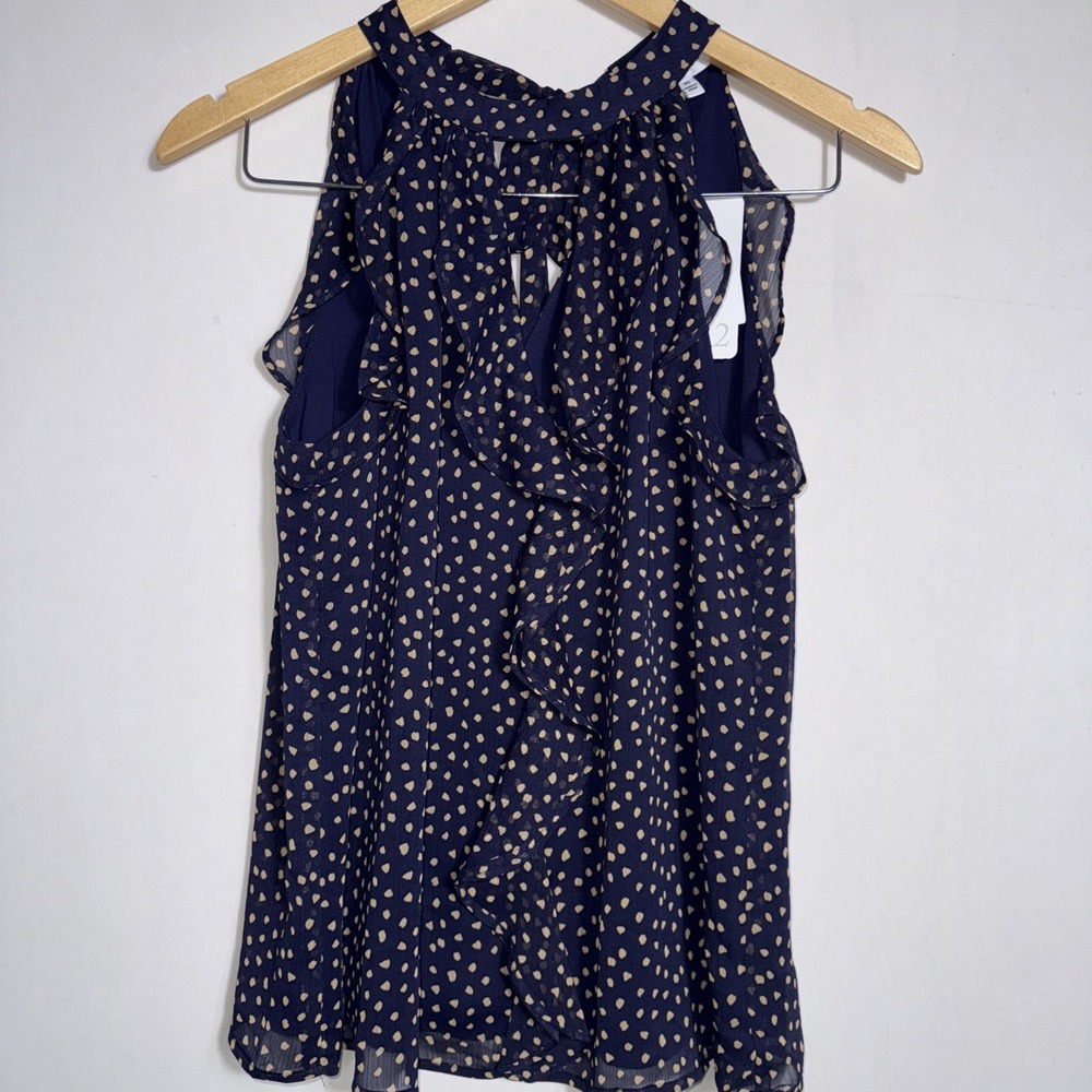DR2 Women's Ruffle Sleeveless Blouse Top Blue Casual‎ Office Size XS